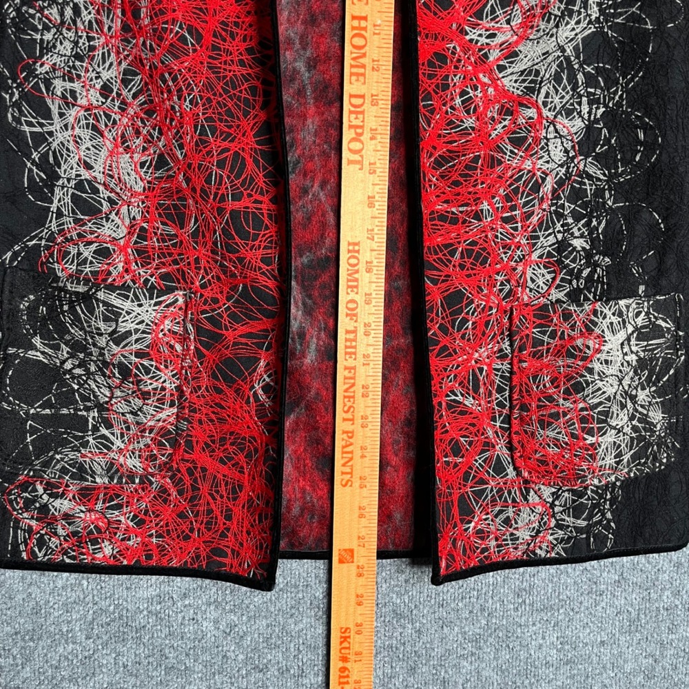 Grace Chuang Red Black Abstract Wool Blend Open Front Jacket Mandarin Collar M - Picture 4 of 10